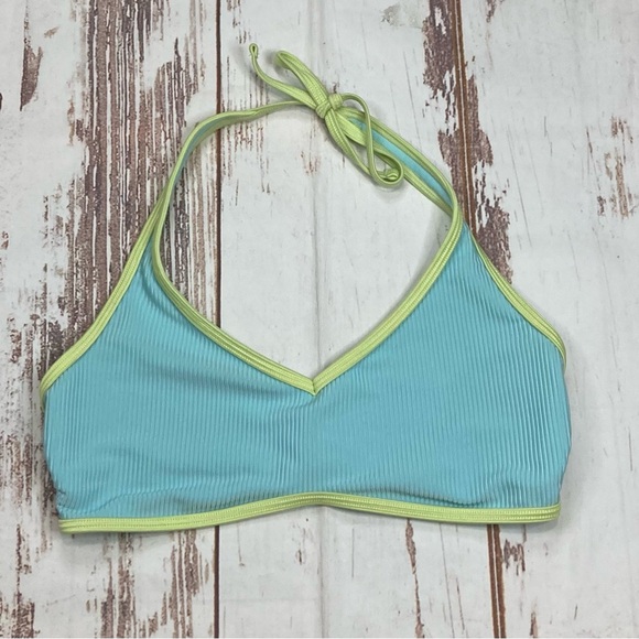 Ninety-Nine Halter Bikini Top Colorblock Blue & Green Sz Medium - Picture 1 of 9